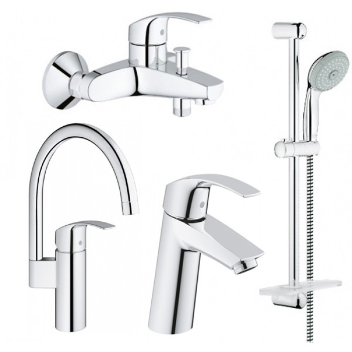 Grohe Набор смесителей Eurosmart 4 в 1 для ванны и кухни (123248MK)