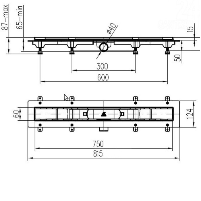 MCH CH-750-K Душевой канал 750мм с полированной решеткой Класик или под плитку