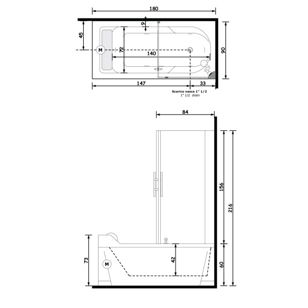 Gruppo Treesse Alba Box Easy 2 Ванна 180x90x217 см