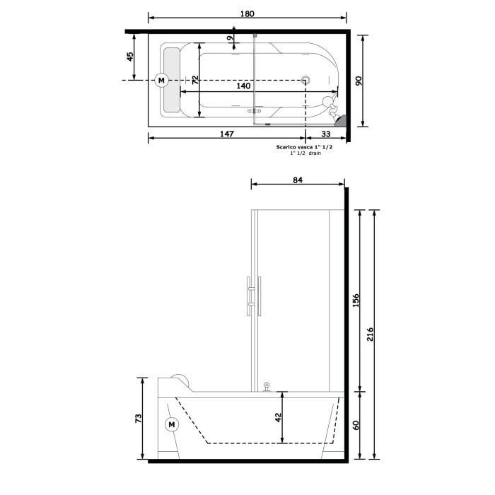 Gruppo Treesse Alba Box Easy 2 Ванна 180x90x217 см Gruppo Treesse Alba Box Easy 2 Ванна 180x90x217 см