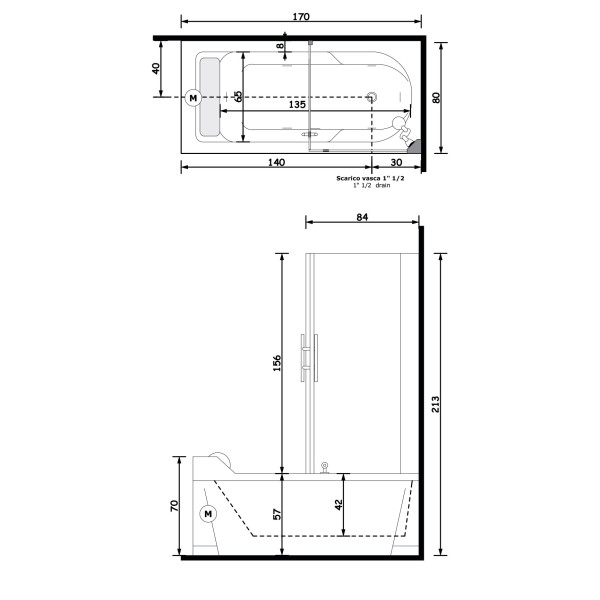 Gruppo Treesse Alba Box Easy 2 Ванна 170x80x213 см