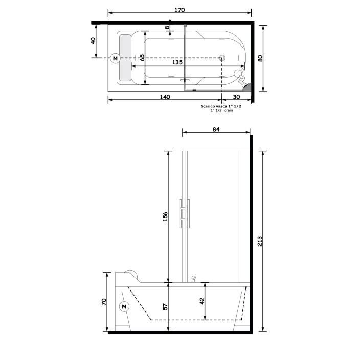 Gruppo Treesse Alba Box Easy 2 Ванна 170x80x213 см Gruppo Treesse Alba Box Easy 2 Ванна 170x80x213 см