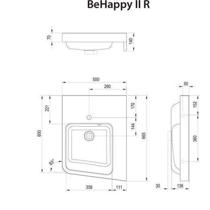 Умывальник Ravak BE HAPPY II R Правый