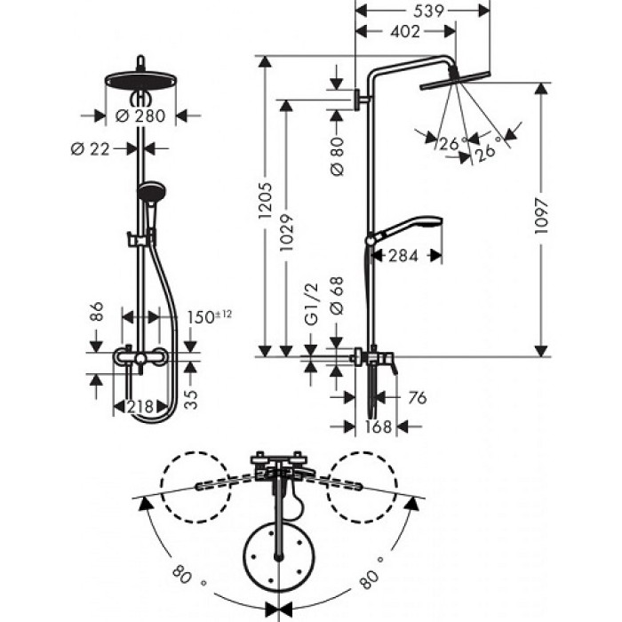 Душевая система Hansgrohe Croma Select 280 Air 1jet (26791000)
