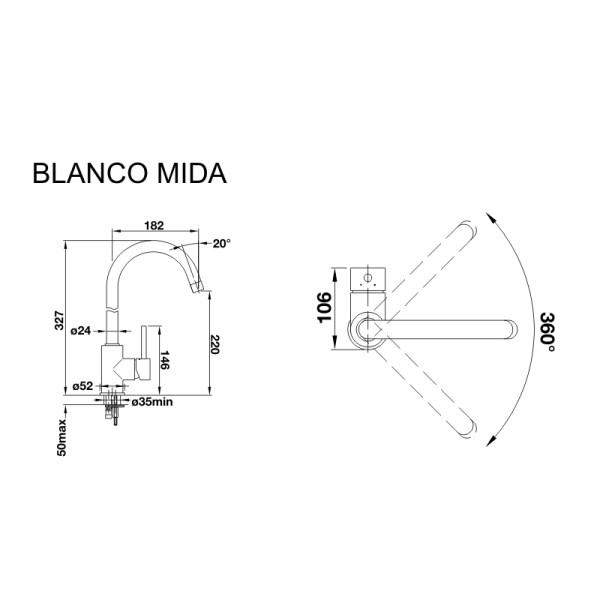 Смеситель кухонный Blanco MIDA SILGRANIT темная скала 519424