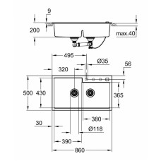 Мойдка для кухни Grohe 860х500 мм, Granite Black (31649AP0)