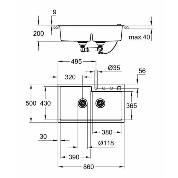 Мойдка для кухни Grohe 860х500 мм, Granite Black (31649AP0)