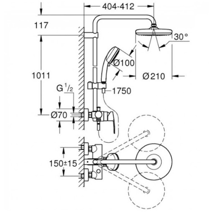 Плитка керамогранит Grohe Tempesta Cosmopolitan System 210 Душевая система 26224001 для пола