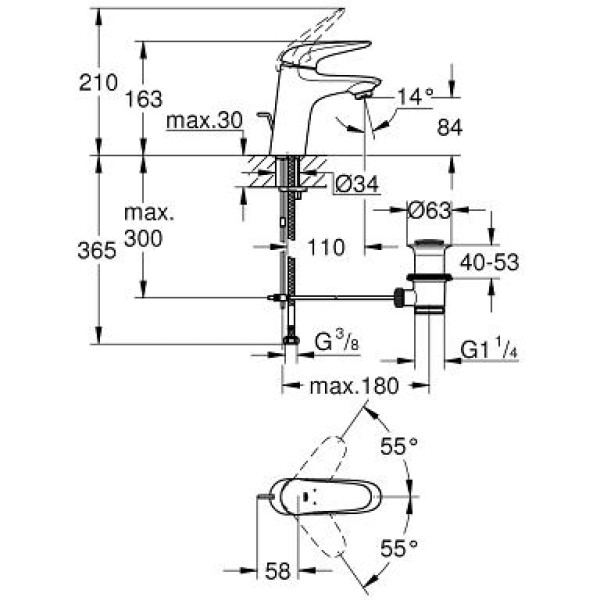Grohe Eurostyle Однорычажный смеситель для раковины S-Size (23708003)