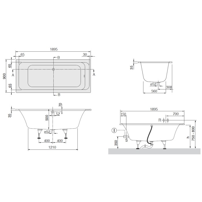 Ванна акриловая Villeroy&Boch Architectura UBA199ARA2V-01