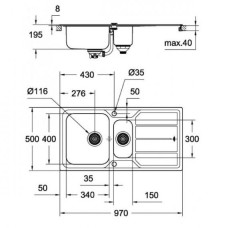 Мойдка для кухни Grohe 970x500 мм с эксцентриком, 2 чаши, матовая (31572SD0)