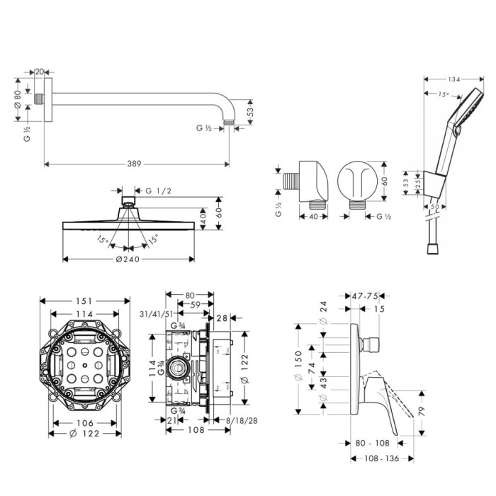 Плитка керамогранит Душевой набор Hansgrohe Focus скрытого монтажа 1182019 для пола