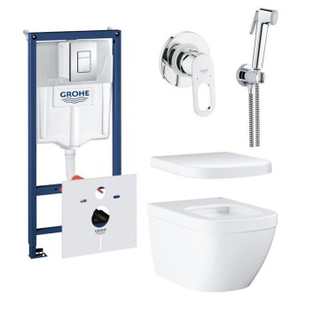 Инсталляция GROHE  Rapid SL + Euro Ceramic WC wall hung rimless (38772001+37131000+39328000+39330001) + BauLoop + New Tempesta-F Trigger Spray (29042000+28105000+27512001+28628000)