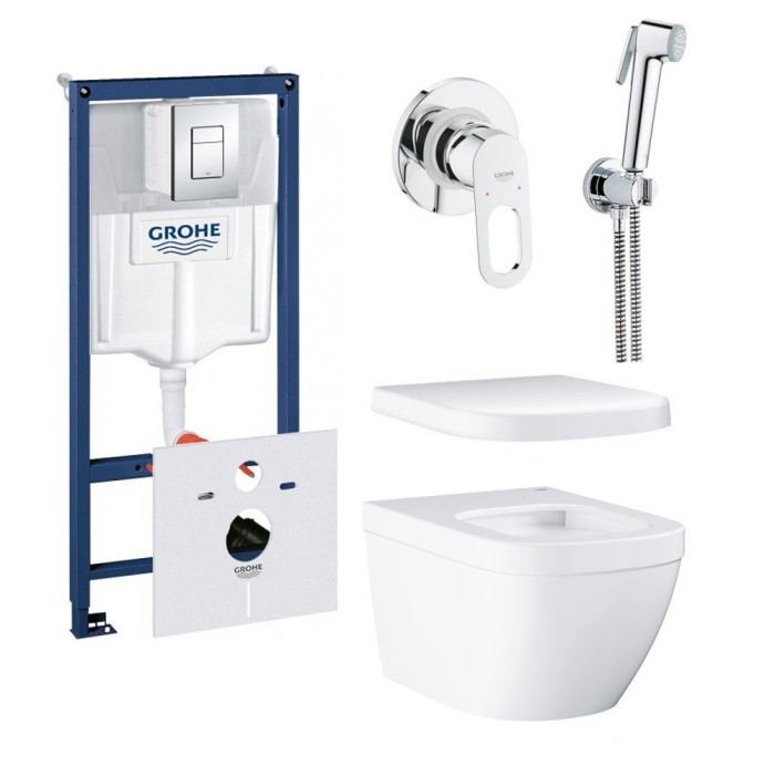 Инсталляция GROHE  Rapid SL + Euro Ceramic WC wall hung rimless (38772001+37131000+39328000+39330001) + BauLoop + New Tempesta-F Trigger Spray (29042000+28105000+27512001+28628000)