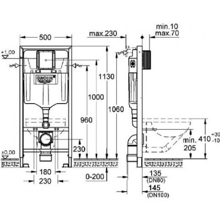 Инсталляция для унитаза Grohe Rapid SL 38772001 с клавишей смыва Skate Cosmopolitan 38775001 и звукоизолирующей прокладкой 37131