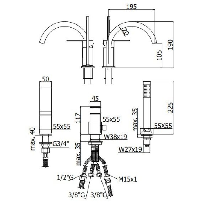Смеситель для ванны Paffoni Elle (EL040CR) Смеситель для ванны Paffoni Elle (EL040CR)