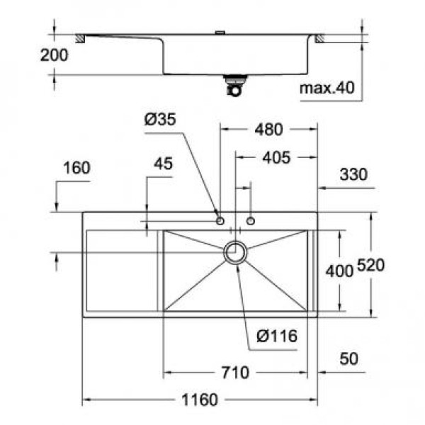 Мойдка для кухни Grohe 1160x520 мм, 1 чаша, матовая, в уровень со столешницей (31582SD0)