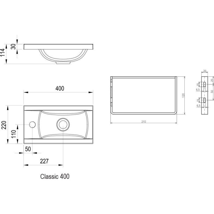 Умывальник Ravak CLASSIC MINI 400 Белый с отверстием