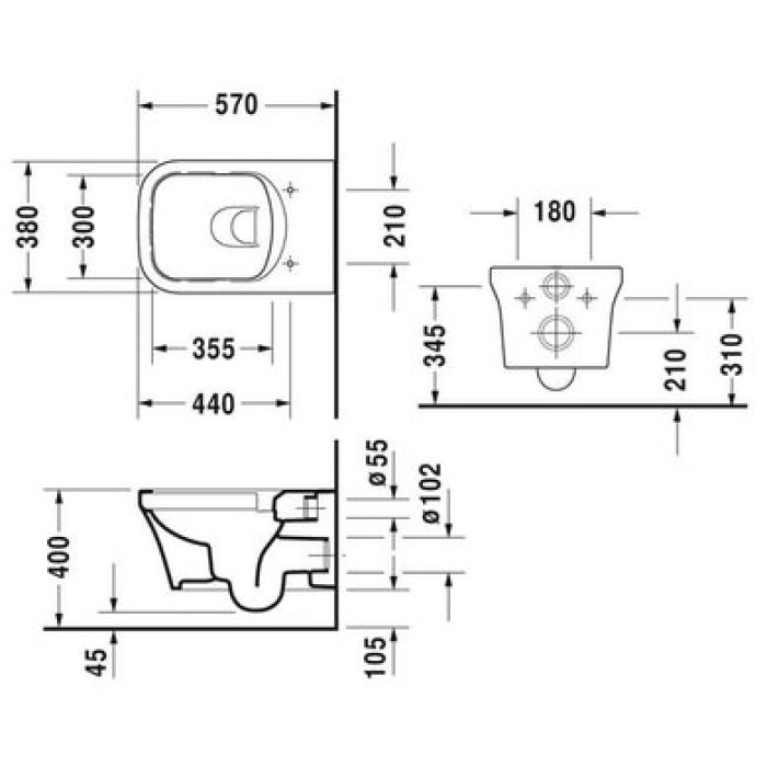 Плитка керамогранит Подвесной безободковый унитаз Duravit Rimless P3 Comforts 2561090000 для пола