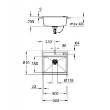 Мойдка для кухни Grohe 560x510 мм, Granite Black (31651AP0)