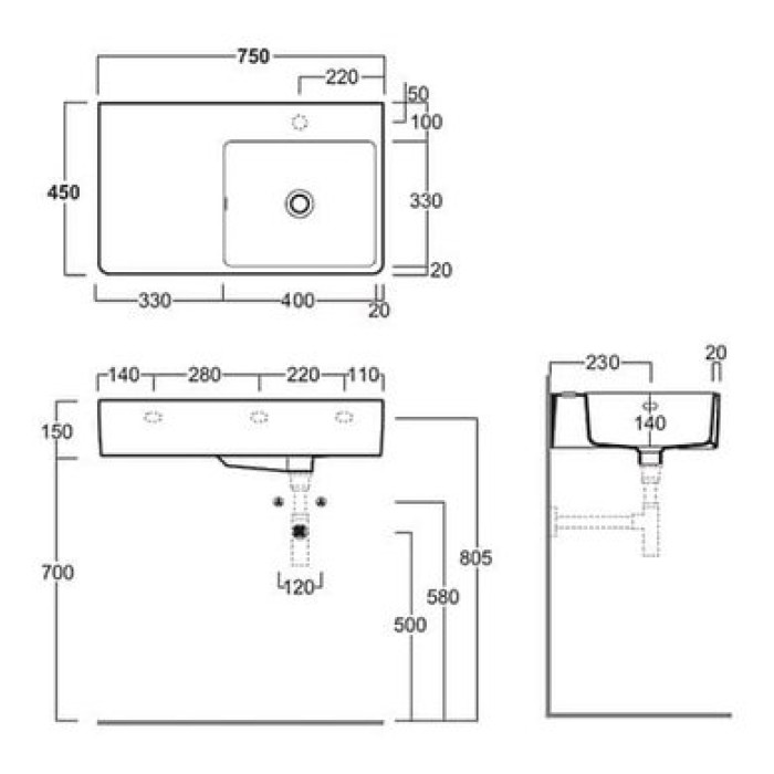 Керамическая раковина 75 см Simas Top-Lavabi QU75D