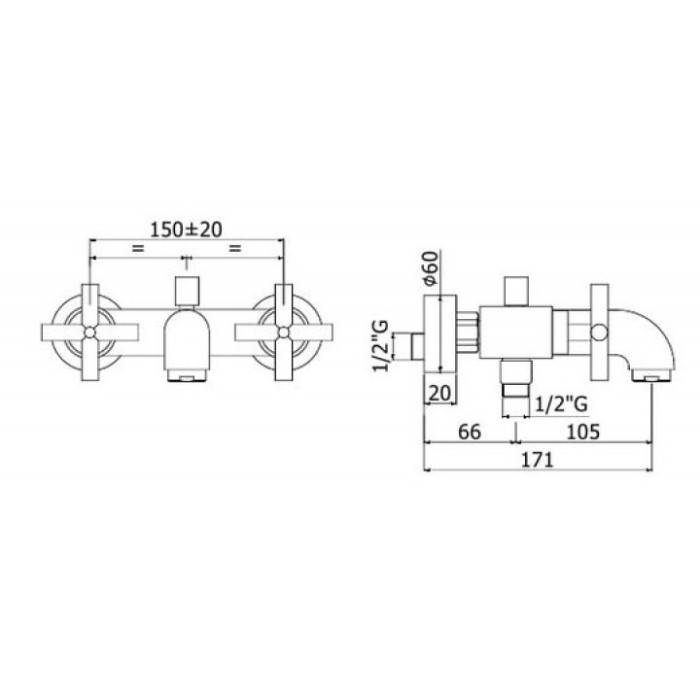 Настенный смеситель для ванны Paffoni Quattro (QTV023CR)