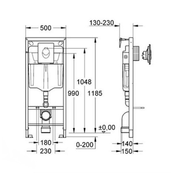 Инсталляция для унитаза Grohe Rapid SL 38721001 комплект 3 в 1 с клавишей смыва и кремплениями