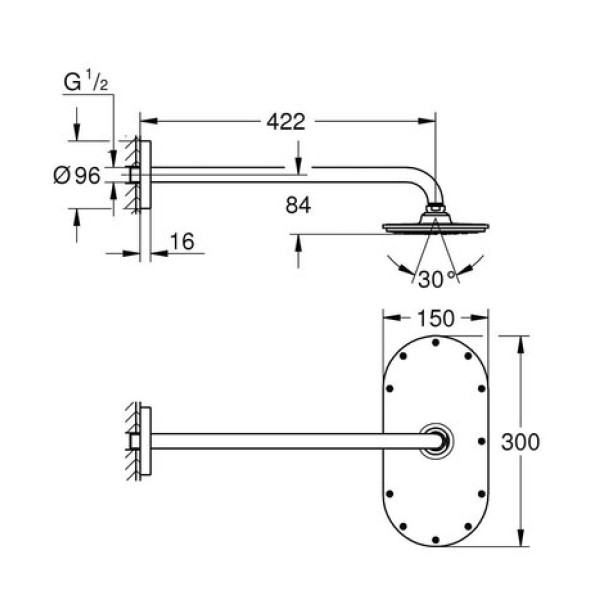 Верхний душ Grohe Rainshower Veris 300 x 150 26170000