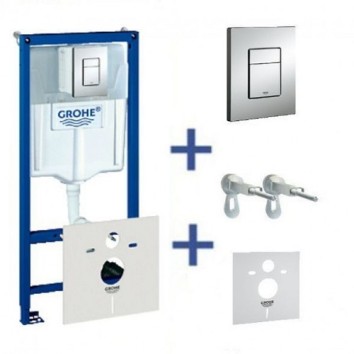 Инсталляция для унитаза GROHE Rapid SL 38775001 комплект 4 в1 с клавишей смыва Skate Cosmopolitan с креплением и звукоизолирующей прокладкой
