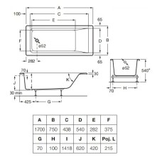 Ванна акриловая 170*75см ROCA EASY A248192000 с ножками