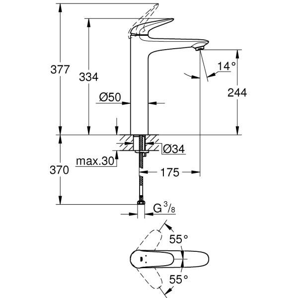 Grohe Eurostyle Смеситель однорычажный для раковины XL-Size (23719003)