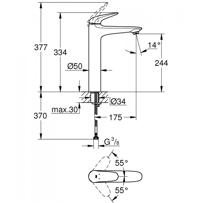 Grohe Eurostyle Смеситель однорычажный для раковины XL-Size (23719003)