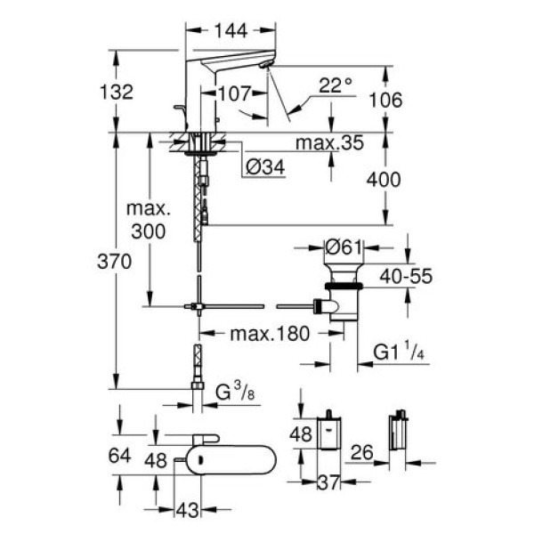 Электронный смеситель для раковины Grohe Eurosmart Cosmopolitan E 36331001