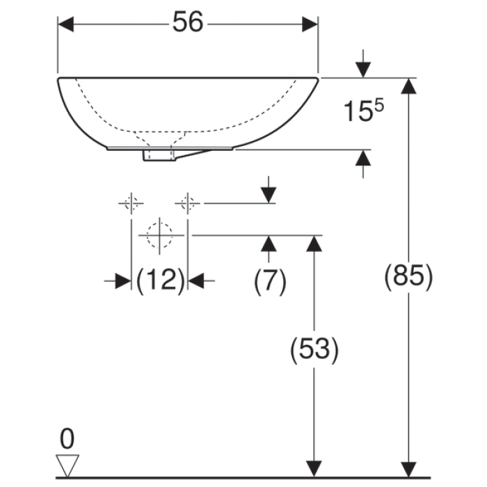 Раковина на столешницу, Geberit Citterio 500.542.01.1, 560х400 мм, без отв. под смеситель, без перелива