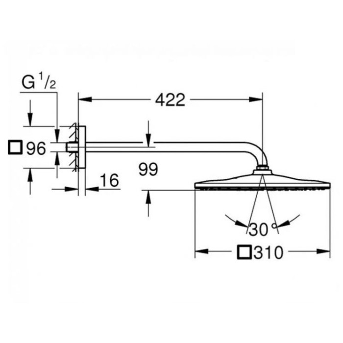 Плитка керамогранит Grohe Rainshower 310 Mono Cube Верхний душ 26563000 для пола