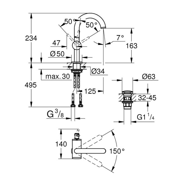 Grohe Atrio new Смеситель однорычажный для раковины M-Size (32043DC3)