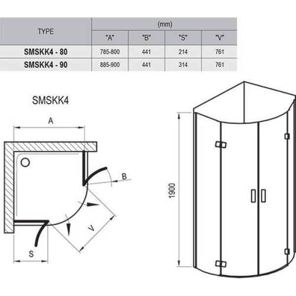Душевая кабина Ravak Smartline SMSKK4 - 80 Хром Transparent