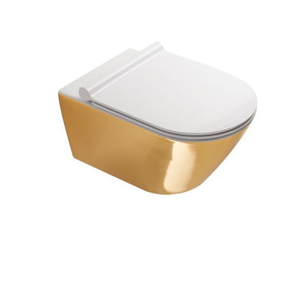 Подвесной безободковый унитаз Catalano Gold&Silver NewFlush, gold/white
