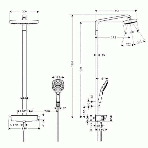 Душевая система Hansgrohe Raindance Select E 300 2jet Showerpipe (27128400)