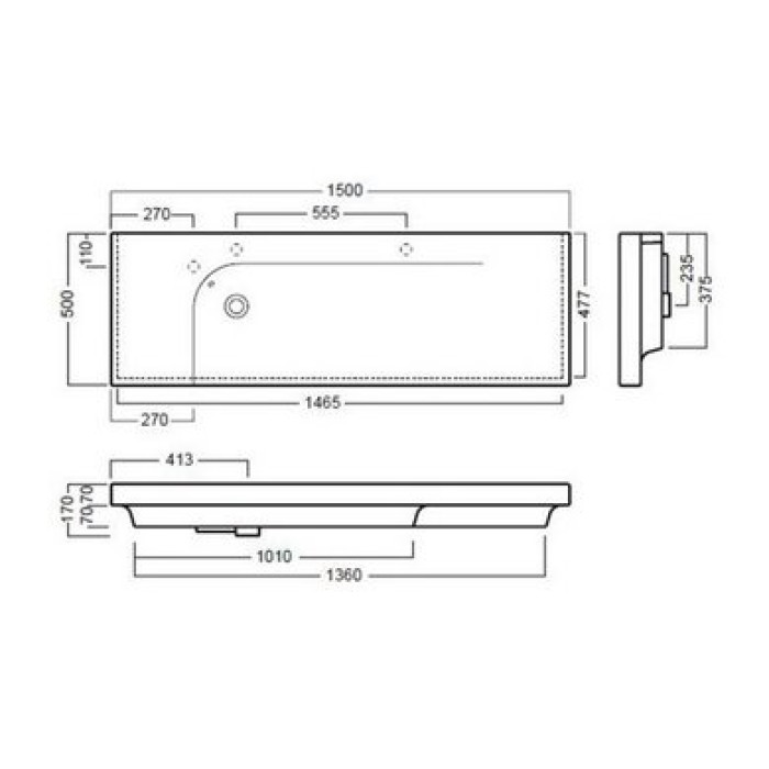 Керамическая раковина 150 см Hatria Grandangolo, белый (Y0V801)