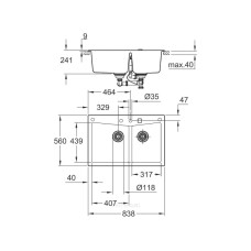 Мойдка для кухни Grohe 840х560 мм, Granite Grey (31657AT0)