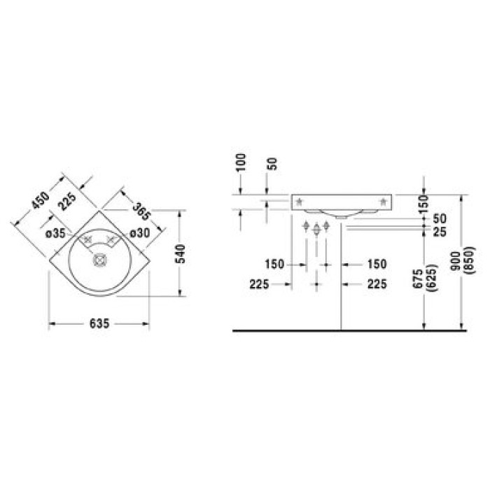 Плитка керамогранит Керамическая раковина 63,5 см Duravit Architec 0448450000 для пола