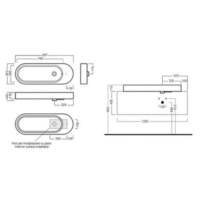 Керамическая раковина 100 см Hatria Area, белый (Y0W101)