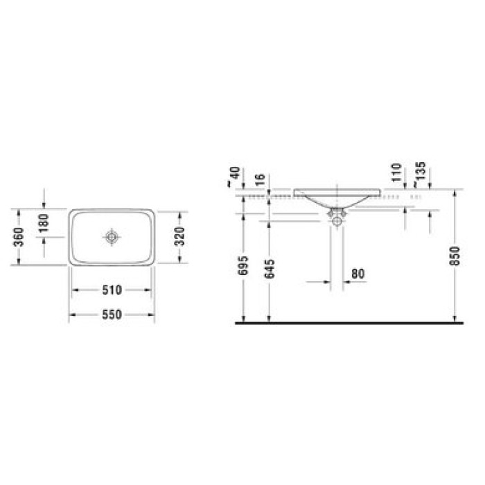 Плитка керамогранит Керамическая раковина 55 см Duravit P3 Comforts 0377550000 для пола