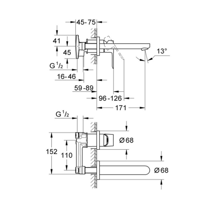 Grohe BauEdge Смеситель для раковины на два отверстия (20474000)