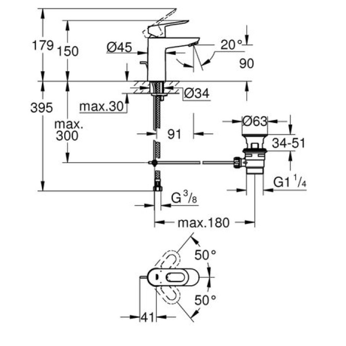 Смеситель для раковины Grohe Bau Loop S-Size 23335000 Смеситель для раковины Grohe Bau Loop S-Size 23335000