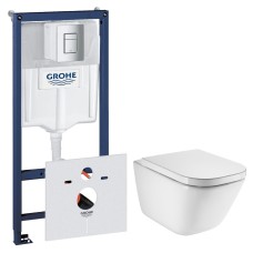 Комплект инсталляция Grohe Rapid SL 38772001 с подвесным безободковым унитазом ROCA GAP Rimless с сидением soft-close и кнопкой смыва