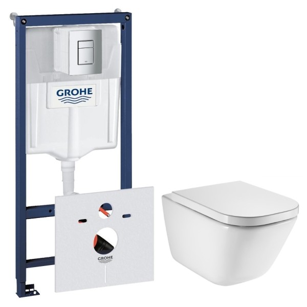 Комплект инсталляция Grohe Rapid SL 38772001 с подвесным безободковым унитазом ROCA GAP Rimless с сидением soft-close и кнопкой смыва