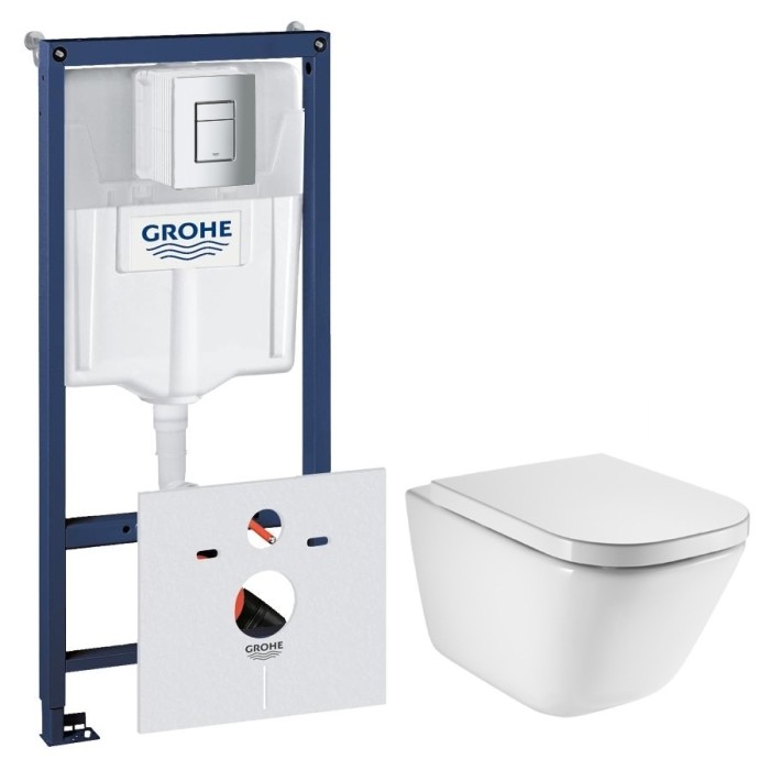Комплект инсталляция Grohe Rapid SL 38772001 с подвесным безободковым унитазом ROCA GAP Rimless с сидением soft-close и кнопкой смыва