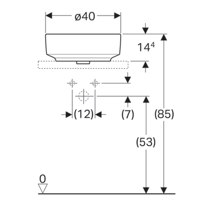 Раковина накладная Geberit, 500.768.01.2 VariForm, круглая d=40см, без отверстия под смеситель, без перелива, цвет белый глянец